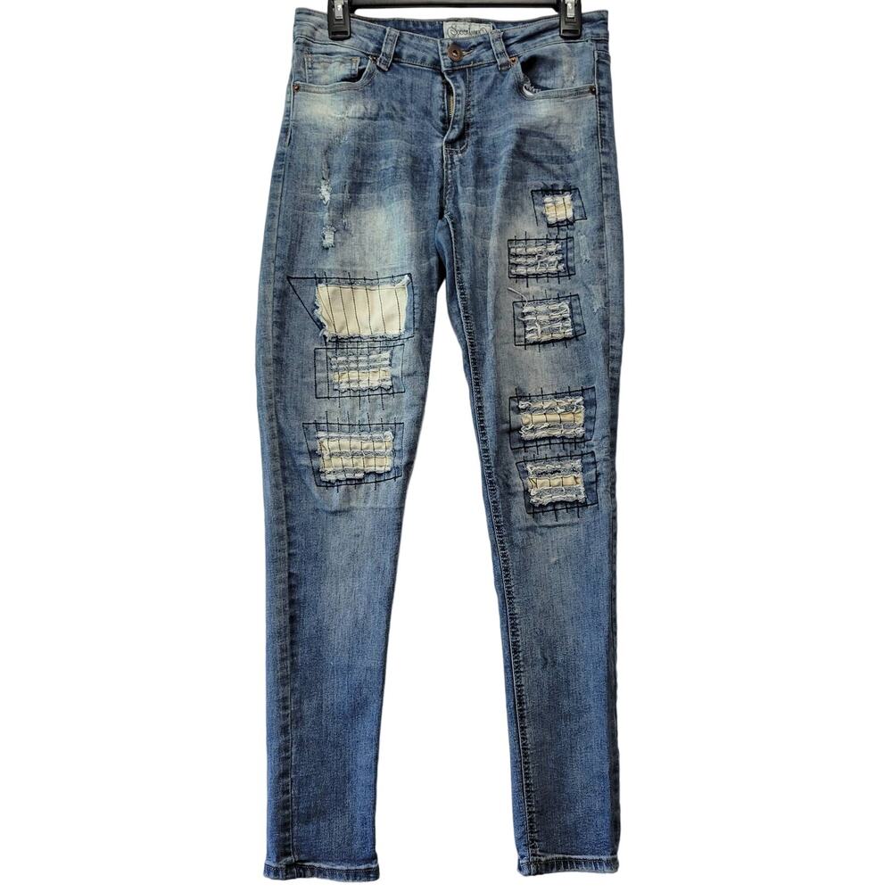 Spoon Blue Skinny Jeans Distressed Ripped Grunge Womens Size 1 Juniors Acid Wash